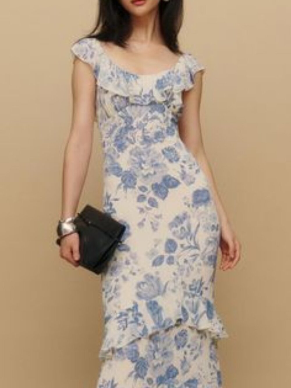 Dazy NWT Floral Ruffle Maxi Dress - Blue and Cream Size L
